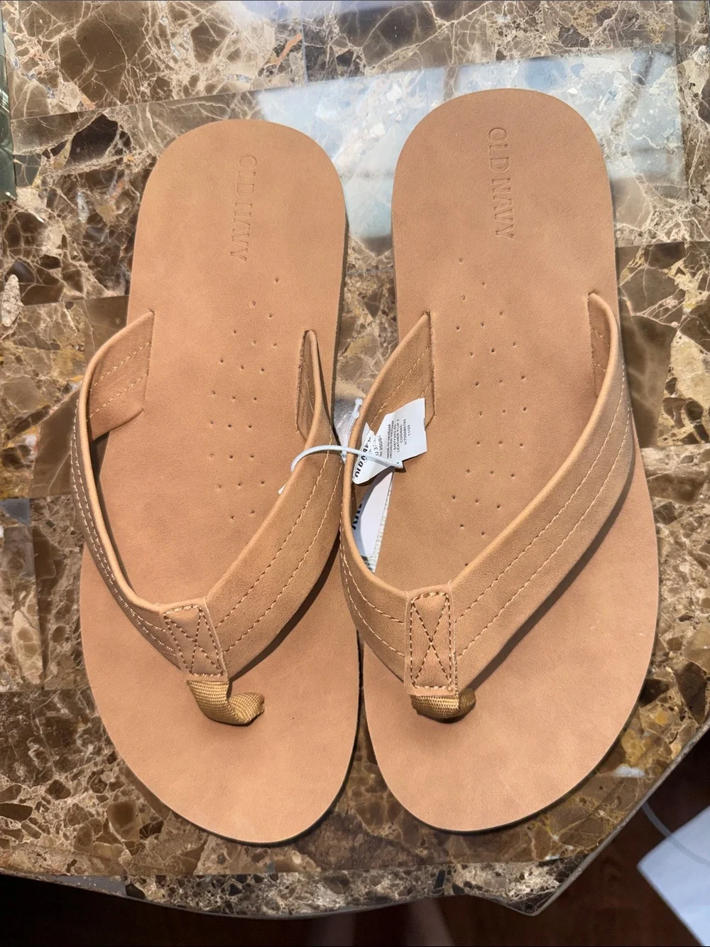 NWT. Size 5-6 big boys faux suede brown flip flops from Old Navy.